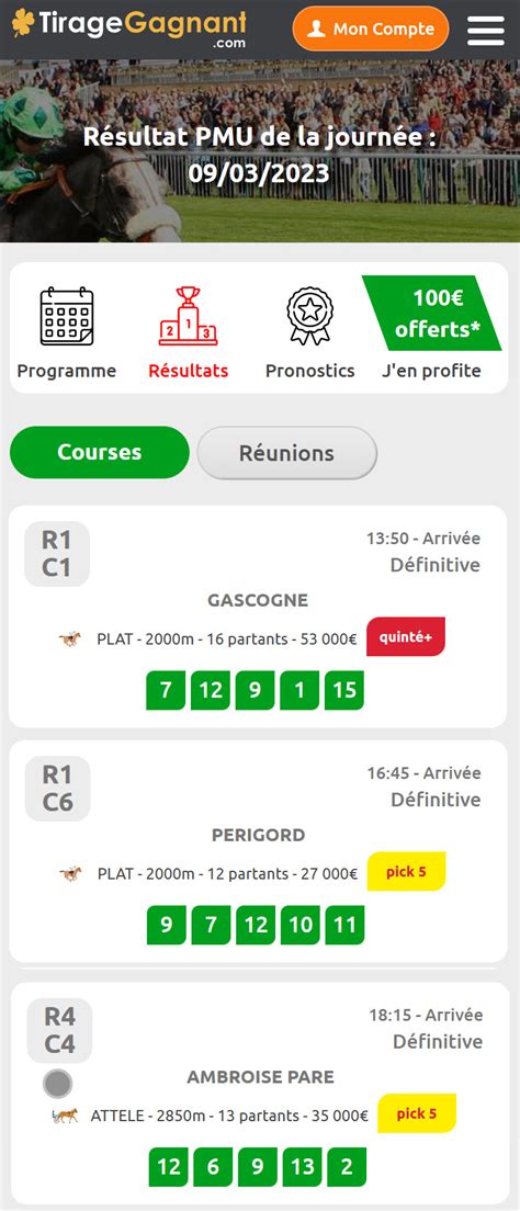 Pronostics et cotes des courses PMU : Quinté+, Pick 5, Super 4